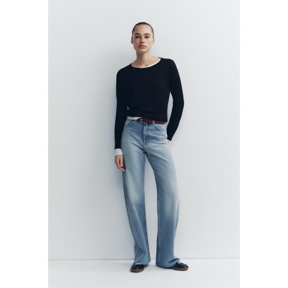 Zara TRF High Rise Wide Leg Jeans Women's Size 2 Light Blue Rigid Denim